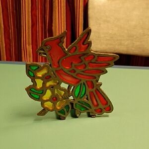 Vibrant Red and Green Cardinal Cast Iron Christmas Decor